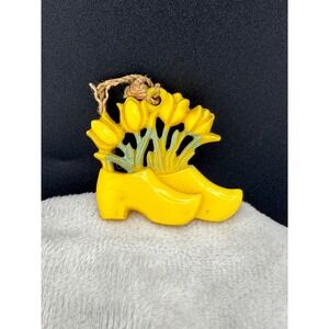 Vintage Dutch Clogs‎ Charm With Tulips Yellow Color Early Plastic